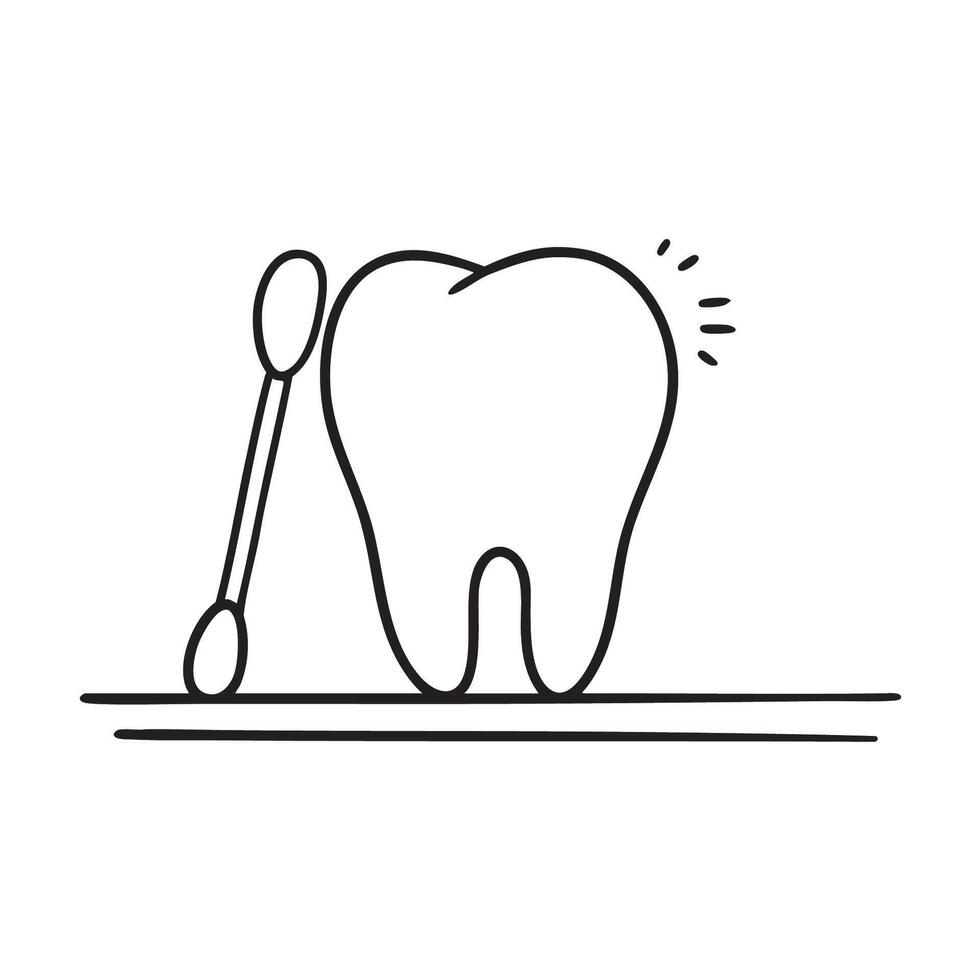 A tooth beside a cotton swab on the table vector