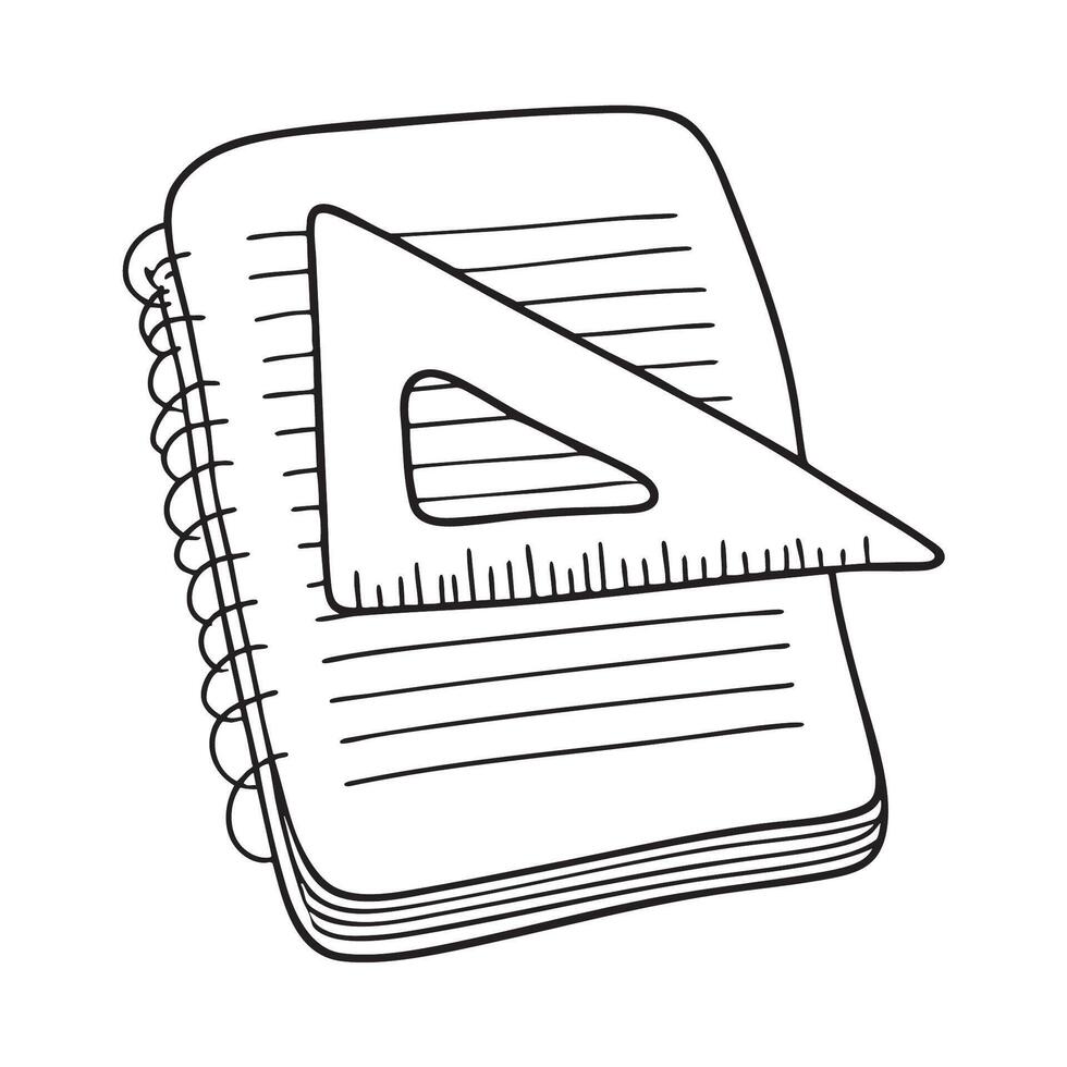 A triangle ruler resting on a notebook vector