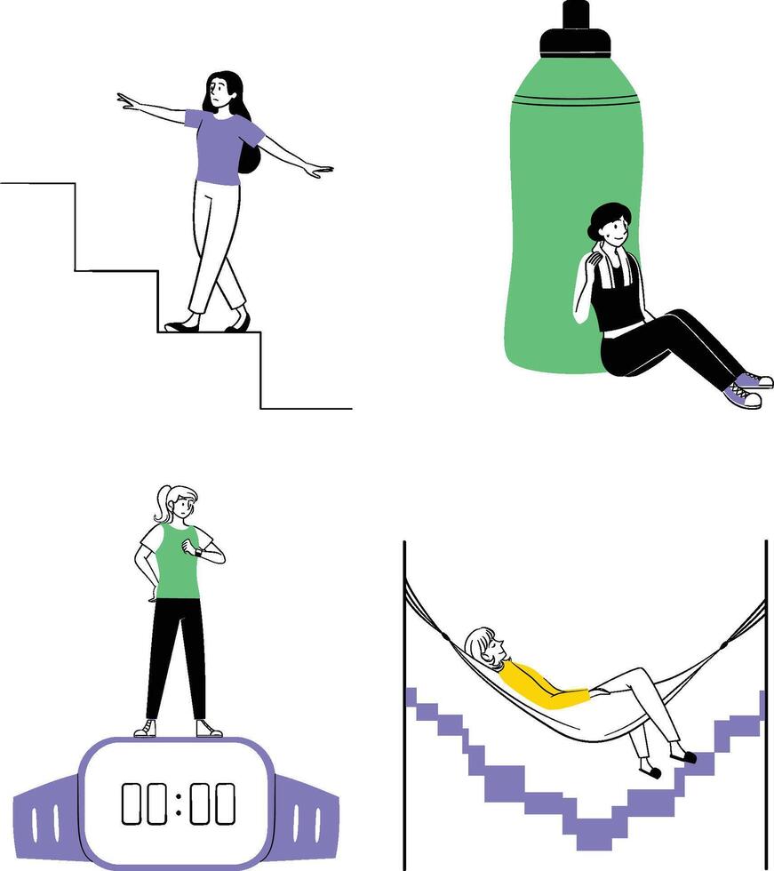 Flat Style Wellness Progress Illustration Set vector