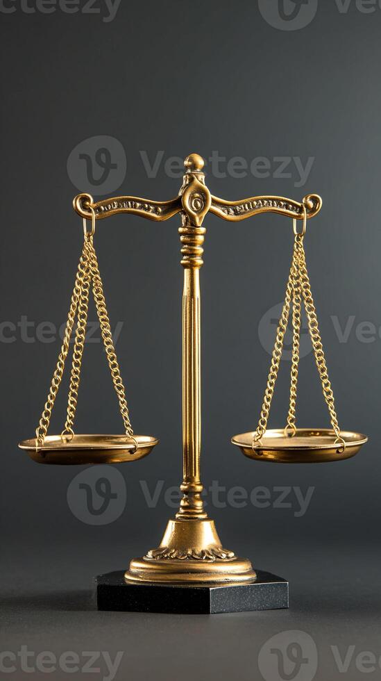Brass Scale with Balanced Pans on Black Base photo