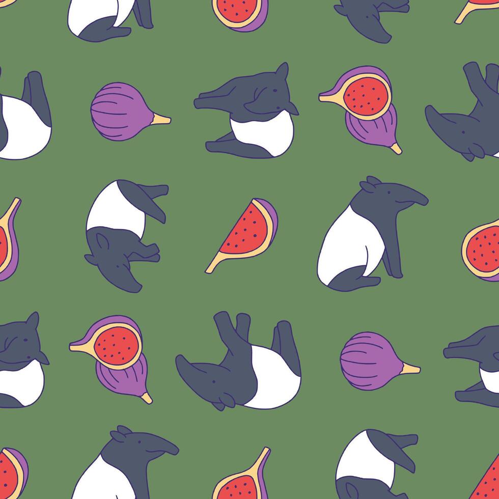 Seamless Pattern of Tapir Animal Fig Background for Fashion Wrapping Print Fabric Surface vector