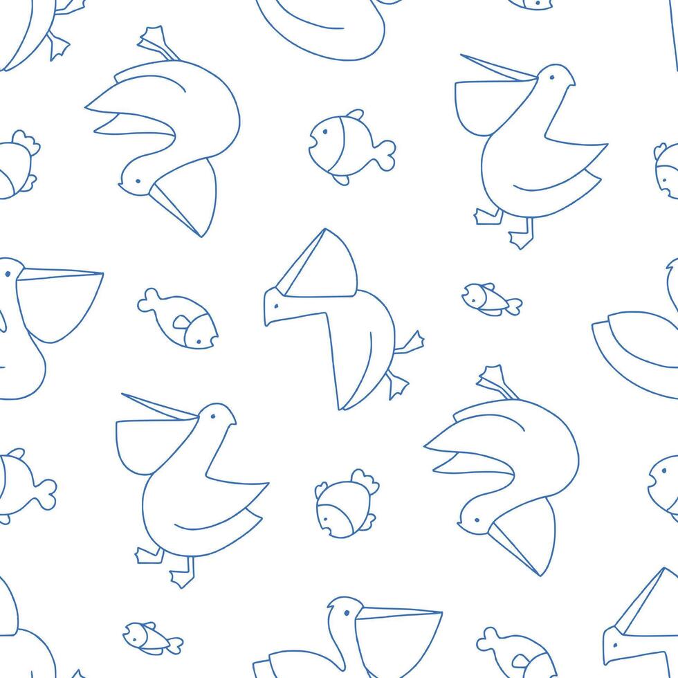 Outline Seamless Pattern of Pelican Animal Fish Background for Fashion Wrapping Print Fabric vector