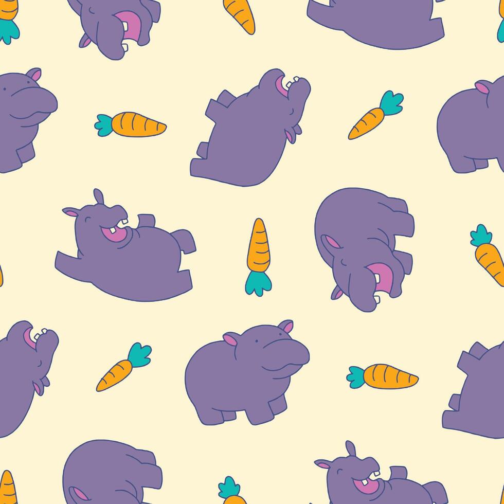Seamless Pattern of Hippo Animal Carrot Background for Fashion Wrapping Print Fabric Surface vector