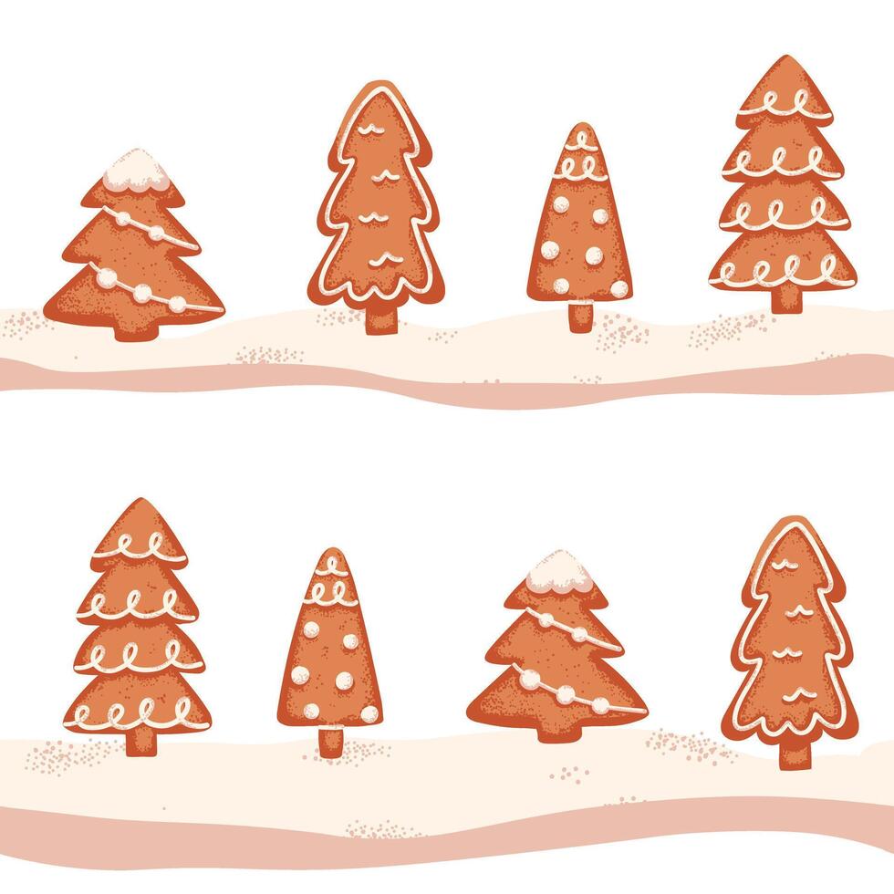 Christmas seamless pattern with gingerbread cookie in shape of pine tree vector