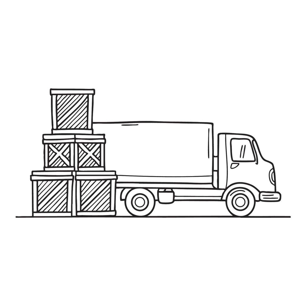 A stack of crates next to a parked truck vector