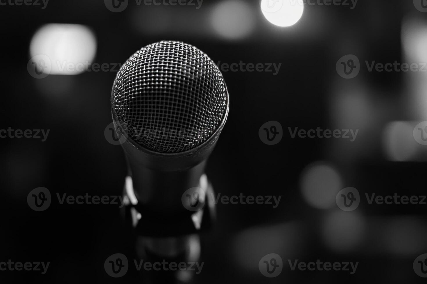 a microphone is shown in black and white photo