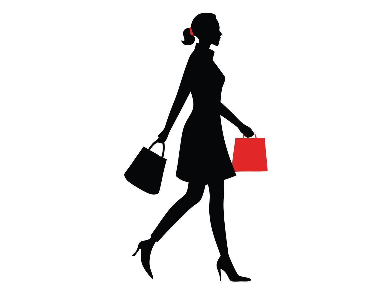 Elegant silhouette of a woman walking carrying shopping bags in modern minimalist style vector