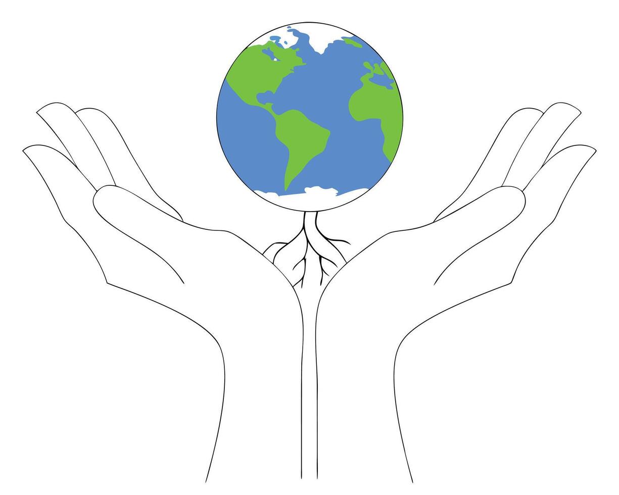 Earth held in hands representing environmental protection and conservation concept illustration vector