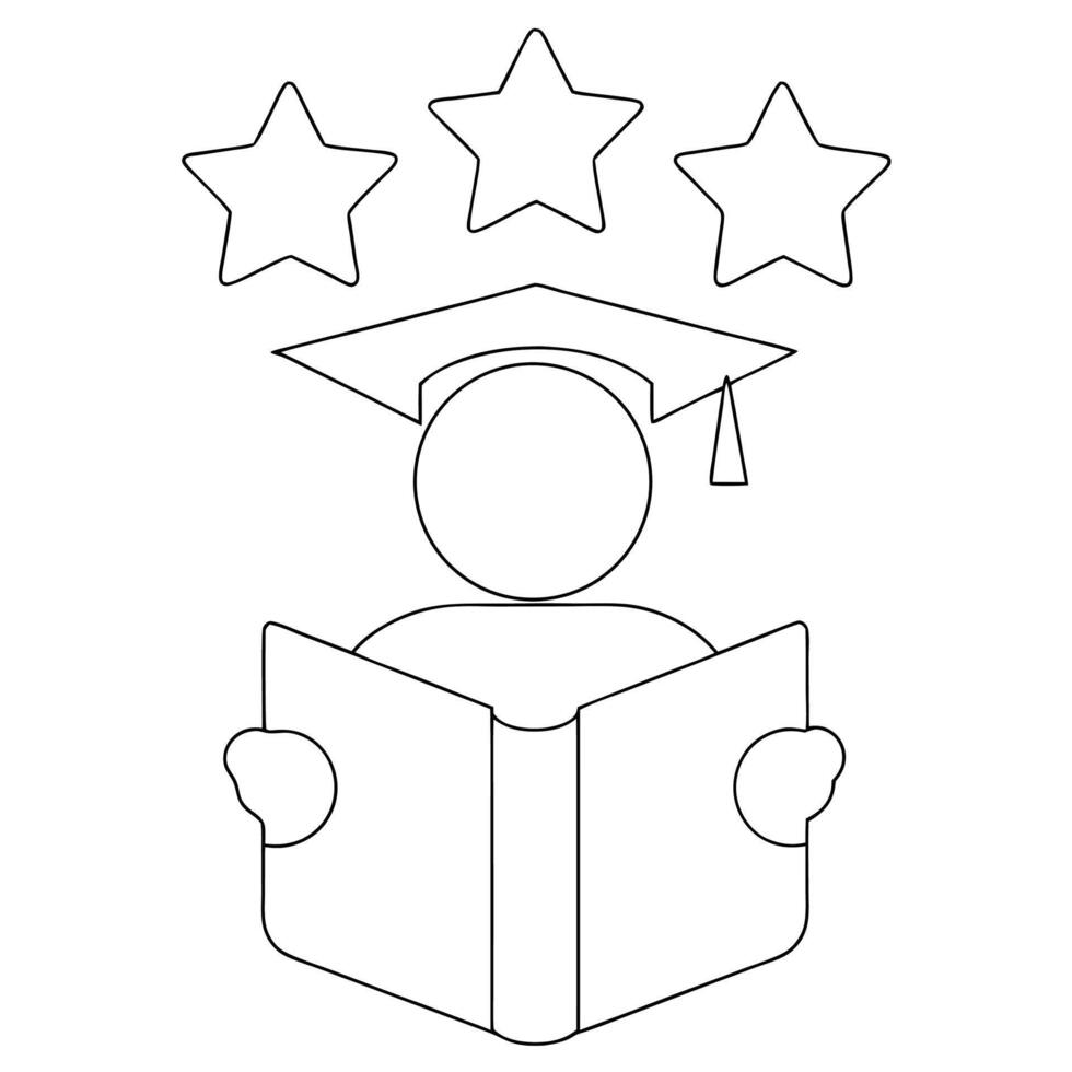 Simple illustration of a graduate reading with three stars representing academic excellence vector