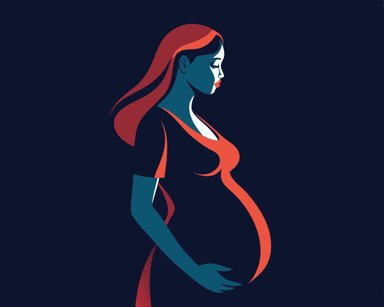 Abstract illustration of a pregnant woman in profile with a modern and minimalist design vector