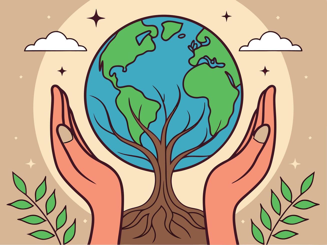 Earth held by hands concept representing environmental protection and sustainable development illustration. vector