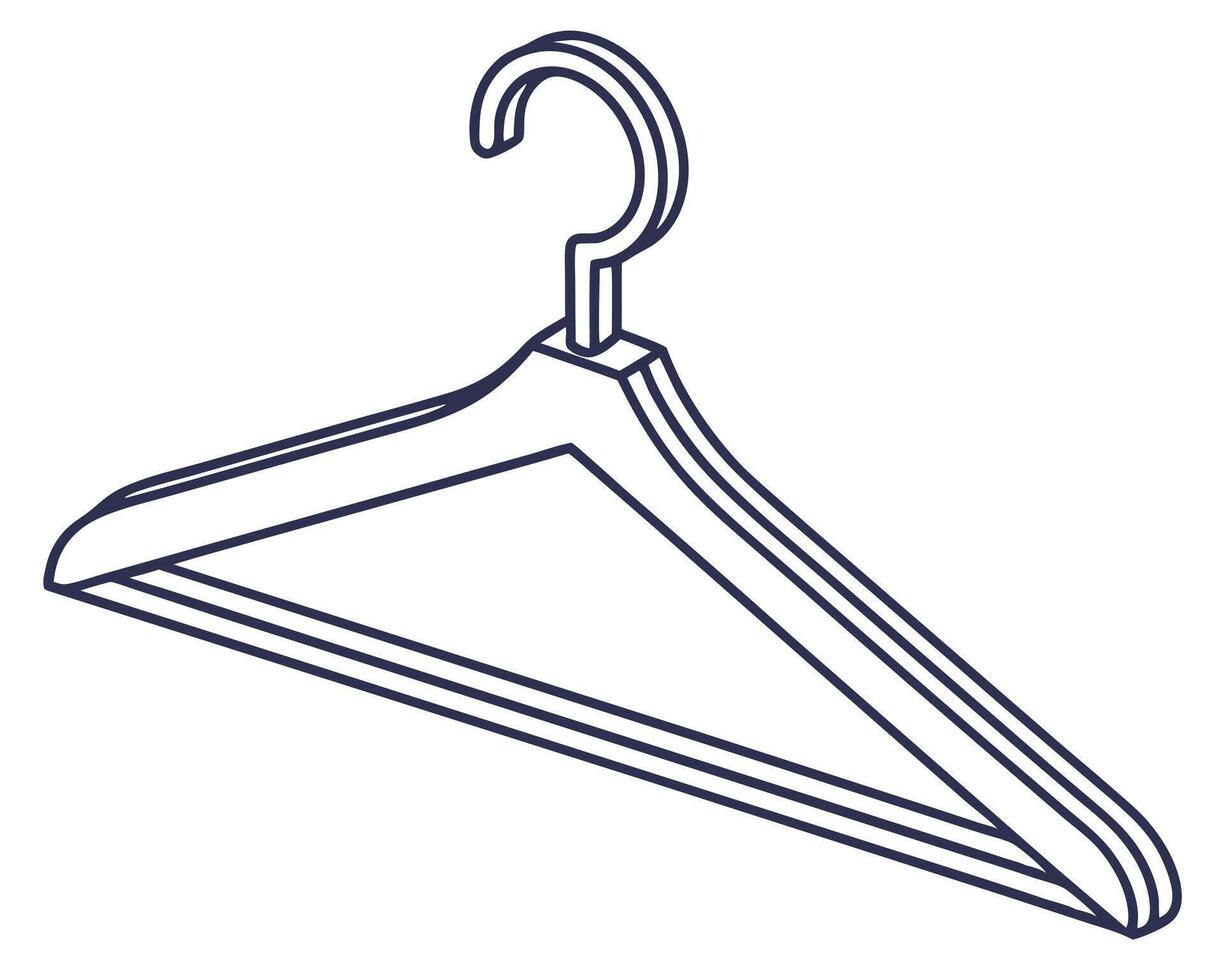 A minimalist illustration of a wooden clothes hanger in outline style on white background vector