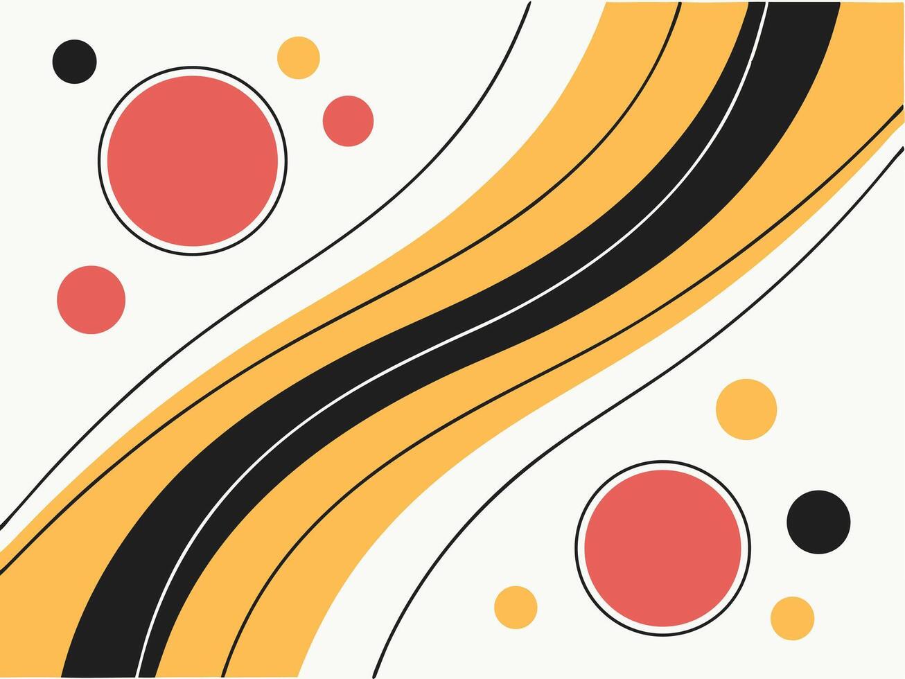 Abstract geometric artwork featuring dynamic curved lines circles in vibrant retro color palette design vector