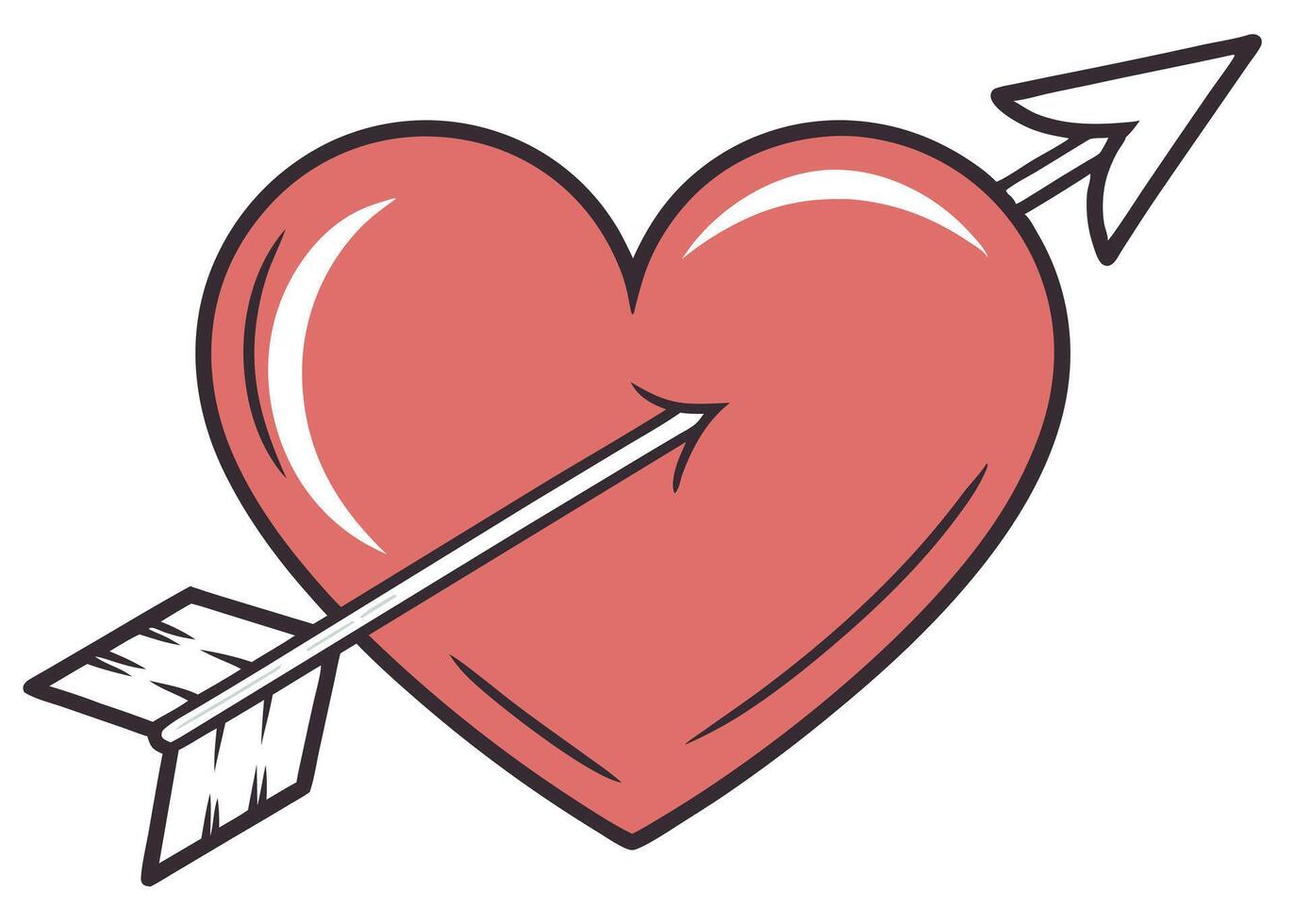 A cartoon red heart pierced by an arrow symbolizing love and affection on white background vector