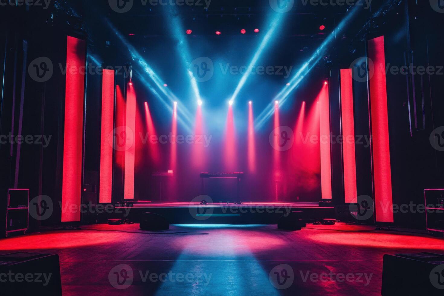 a stage with red and blue lights photo