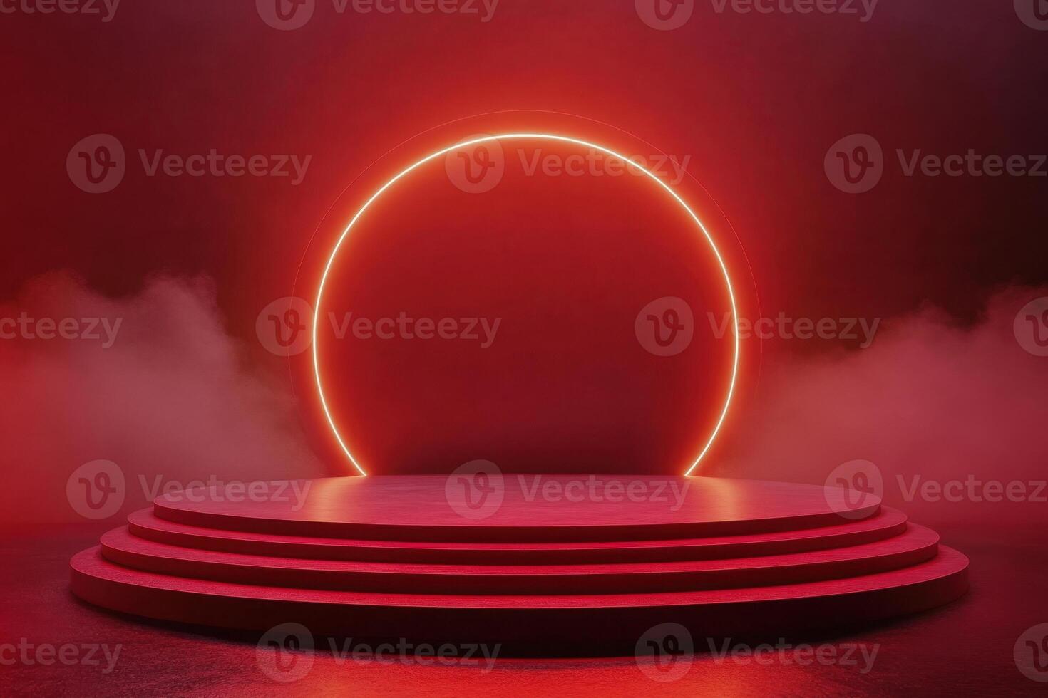 red stage with a red circle in the middle photo