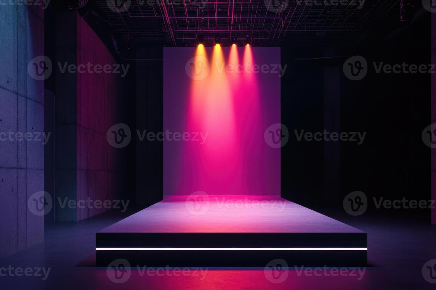 a runway with bright lights and a bright pink light photo