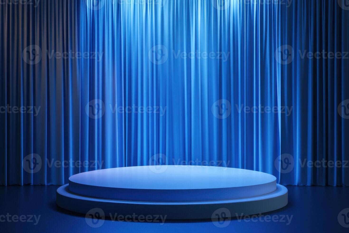stage with blue curtain and podium photo
