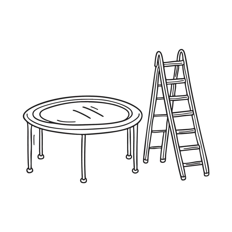 A trampoline placed beside a folding ladder vector