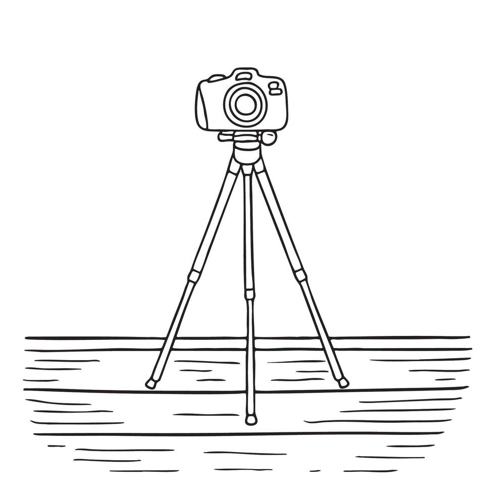 A tripod with camera on a wooden deck vector