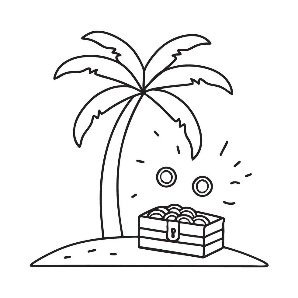 A treasure under a palm tree with some coins spilled out vector