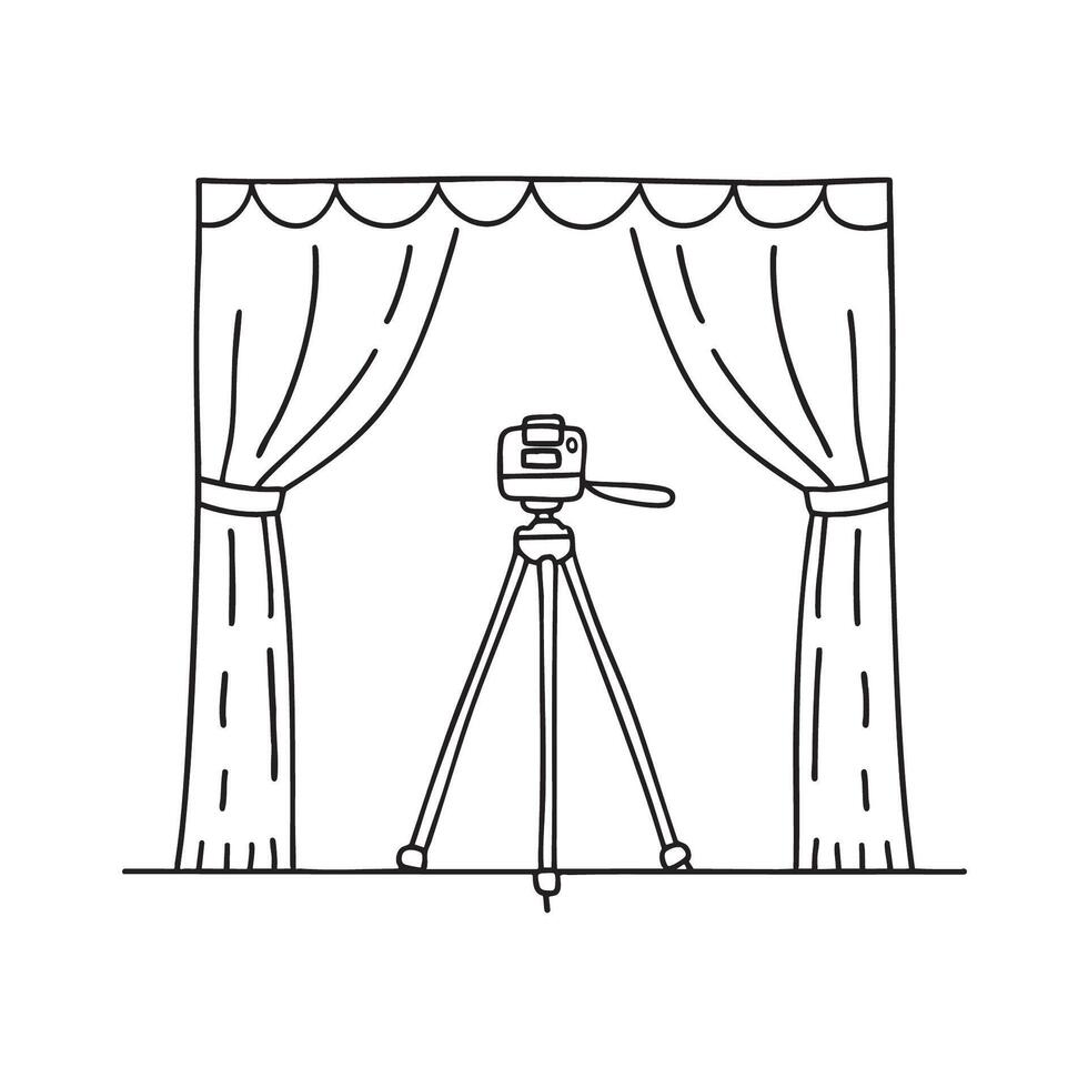 A tripod in front to a curtain backdrop vector