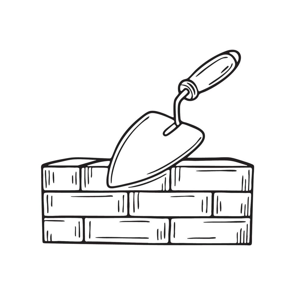 A trowel propped on a brick step vector