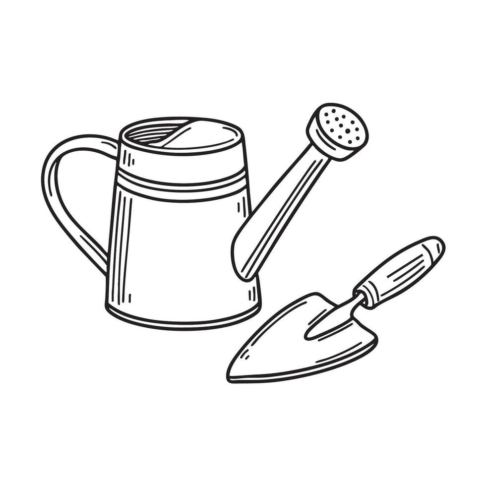 A watering can next to a trowel vector