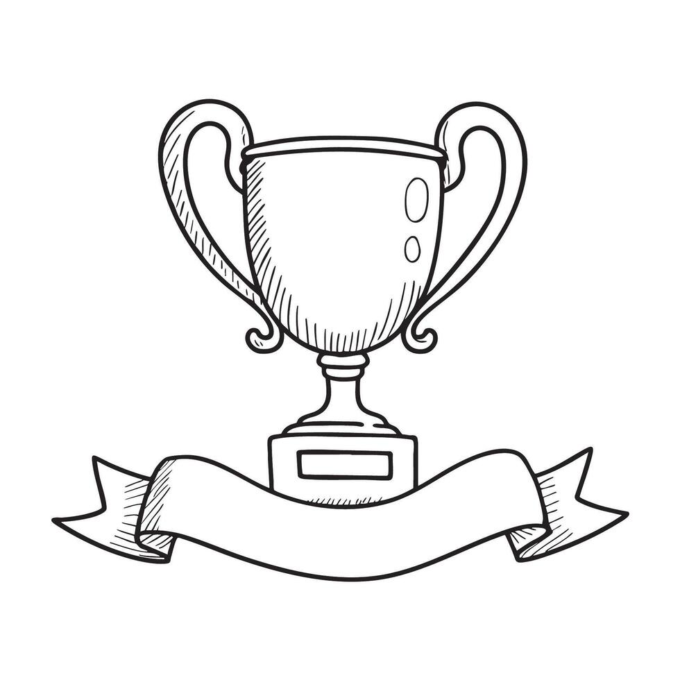 A trophy placed next to a bent ribbon vector