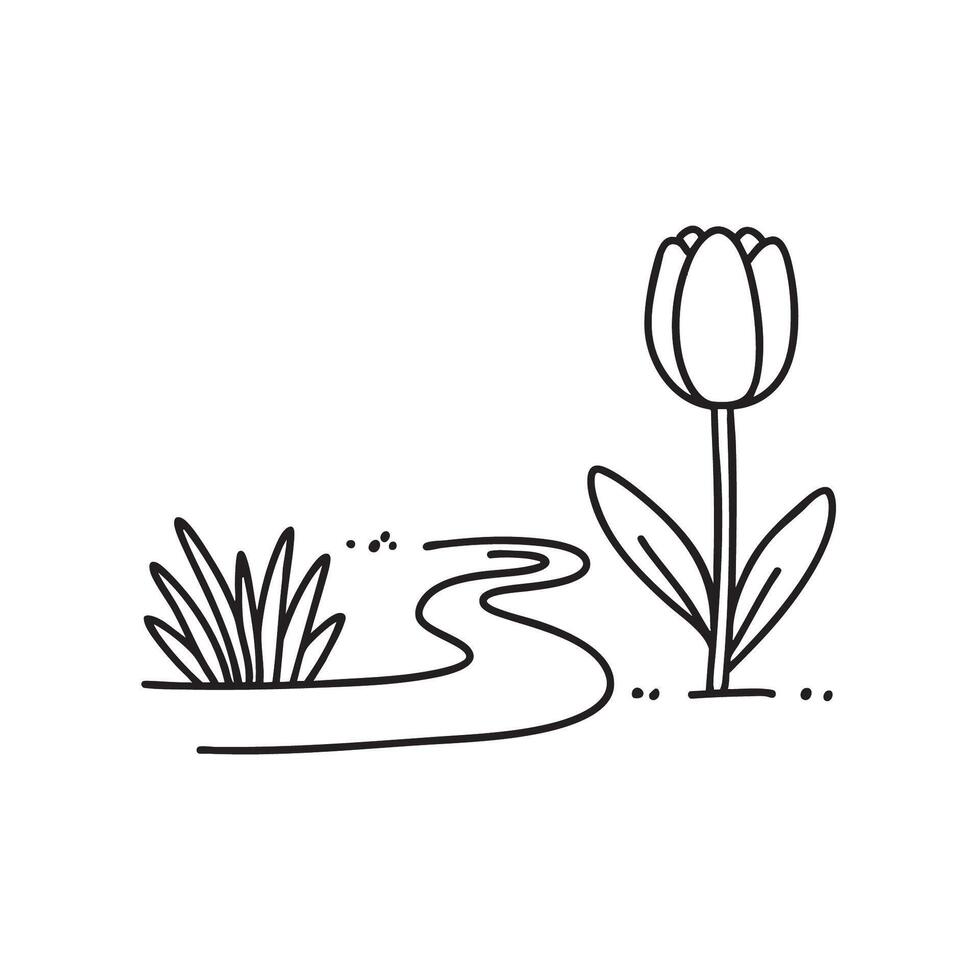 A tulip standing next to a garden walkway vector
