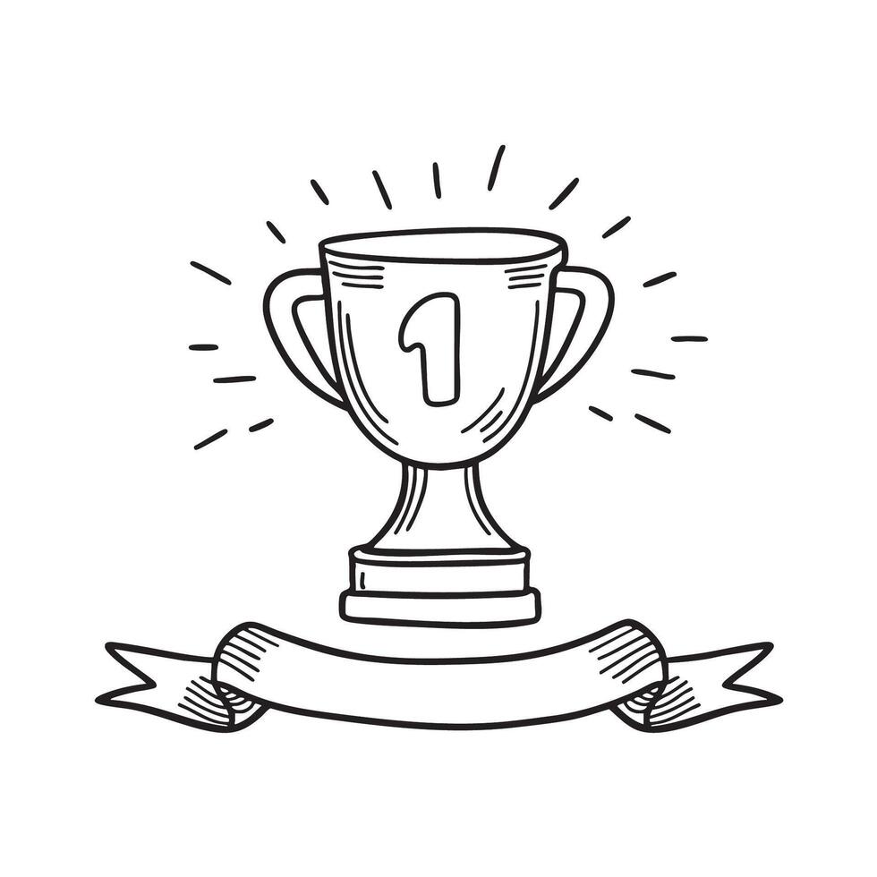 A victory trophy beside a bent ribbon vector