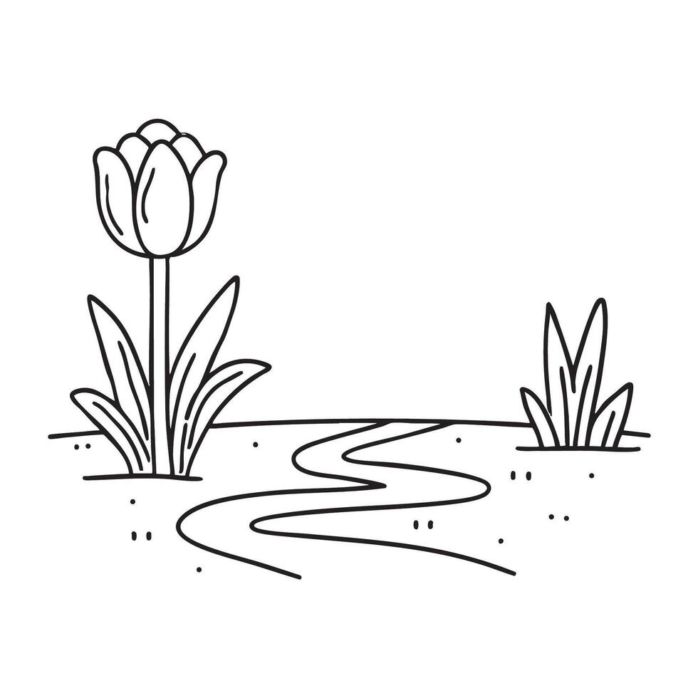 A tulip beside a garden path vector