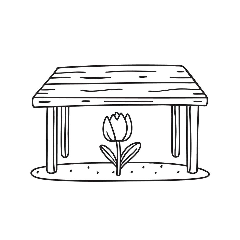 A tulip beneath the seating of a low garden bench vector