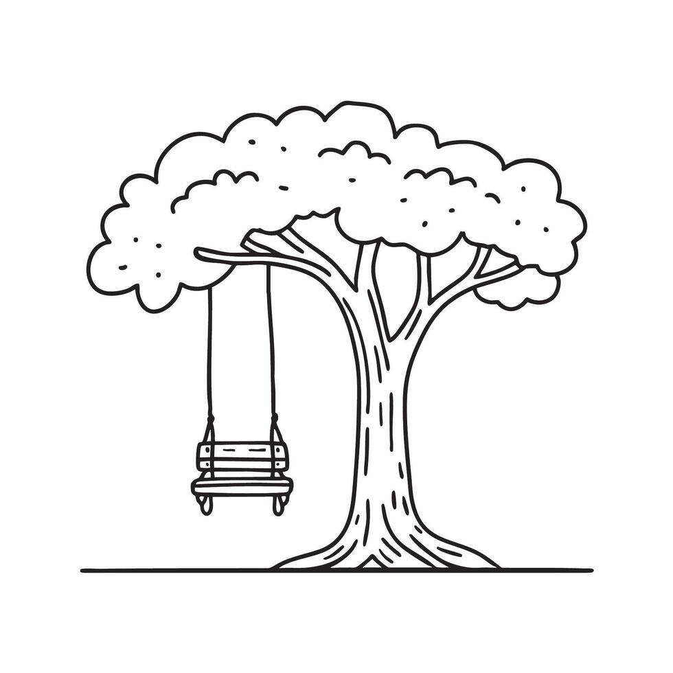 A tree trunk under a hanging swing vector