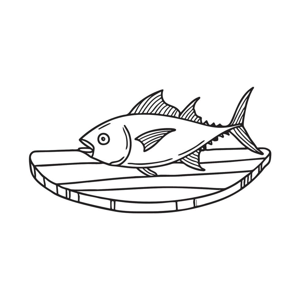 A tuna fish resting on a chopping board vector