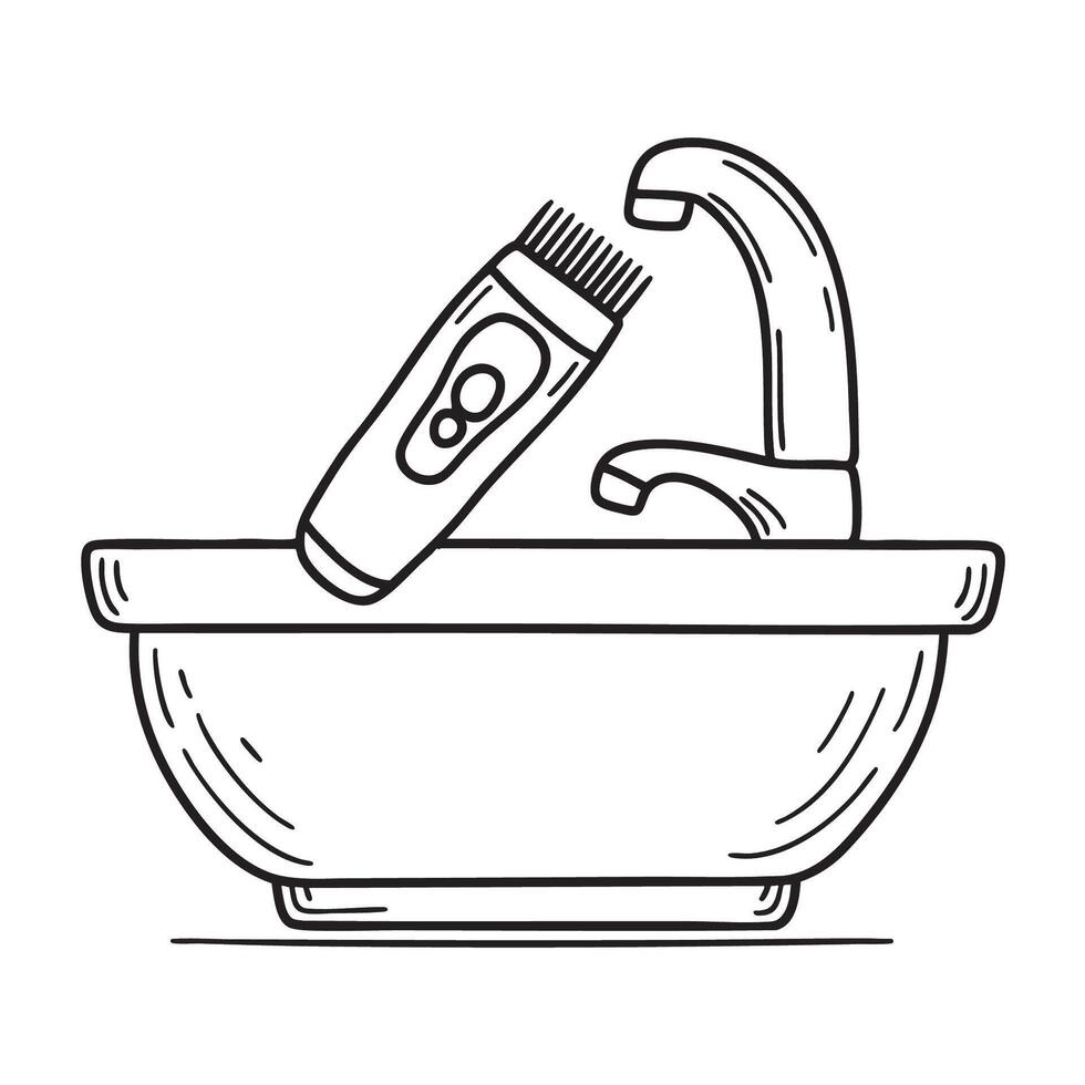 A beard trimmer resting on a bathroom sink vector