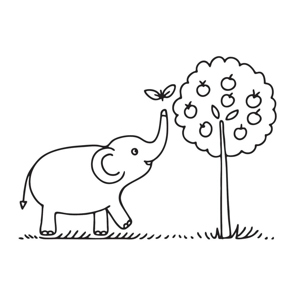 An elephant trunk extended to touch a tree fruit vector