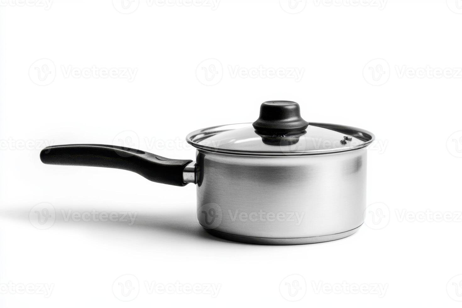 a stainless steel saucepan with a lid on a white background photo