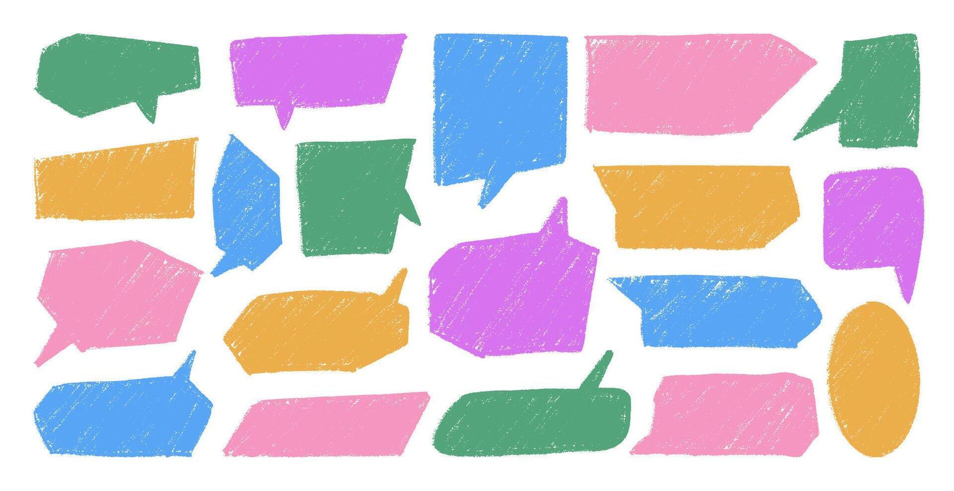 A set of chalk or pencil boxes for text, memo or advertisements. Bright textured speech bubbles. Hand-drawn design elements. vector