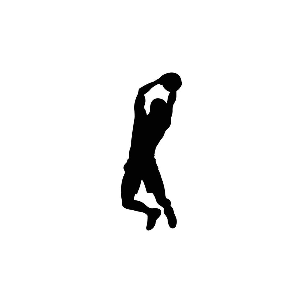 Basketball Player Jumping to Dunk Ball Silhouette vector