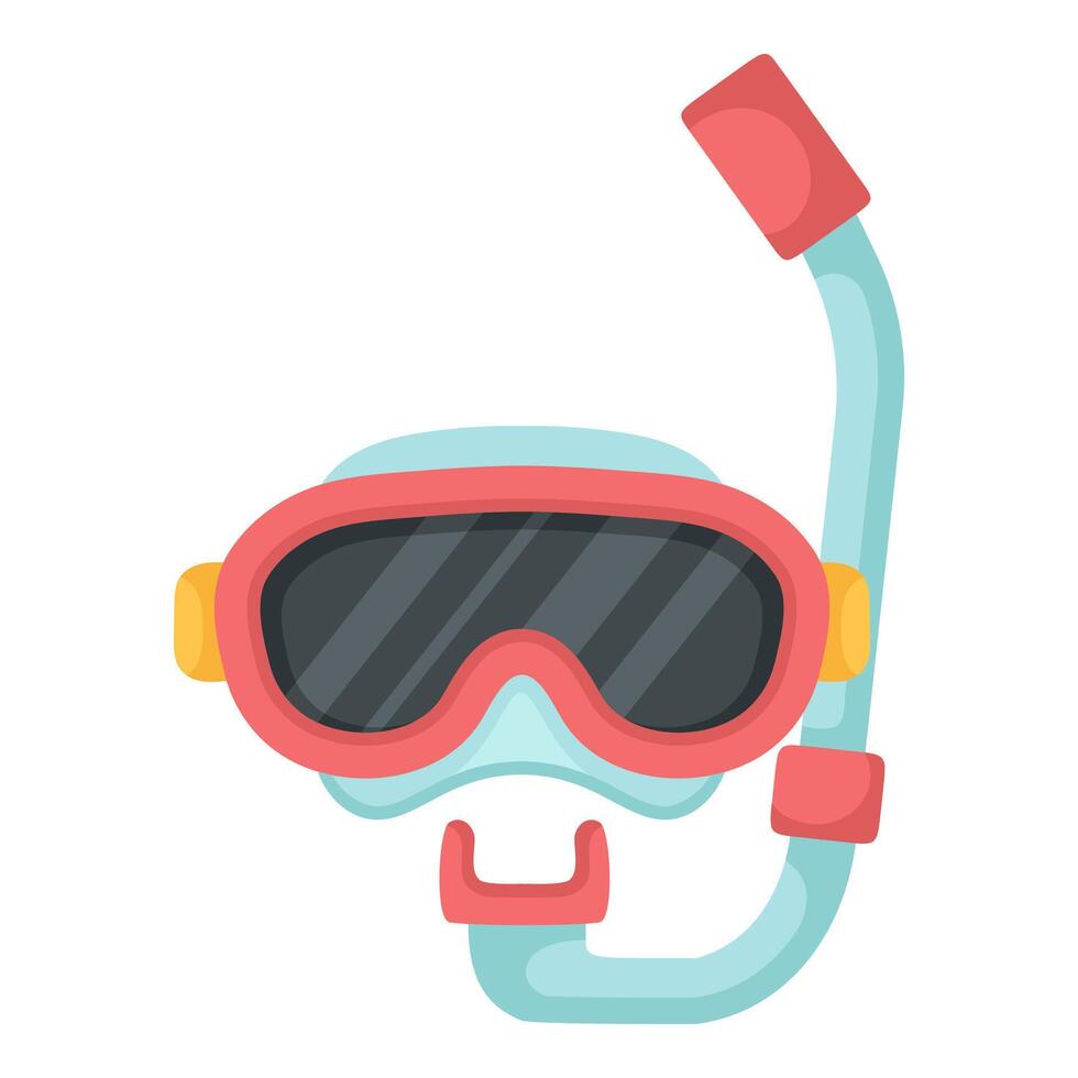 Snorkeling mask with tube isolated on white background. Colorful cartoon illustration of diving equipment for summer, vacation and underwater adventure vector