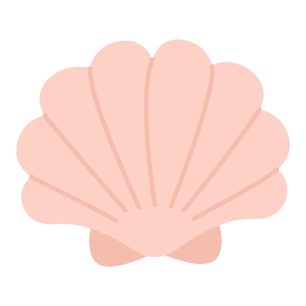 Simple flat seashell on white background. Minimal pastel clam shell design for summer, beach themes, ocean decor, and educational materials vector