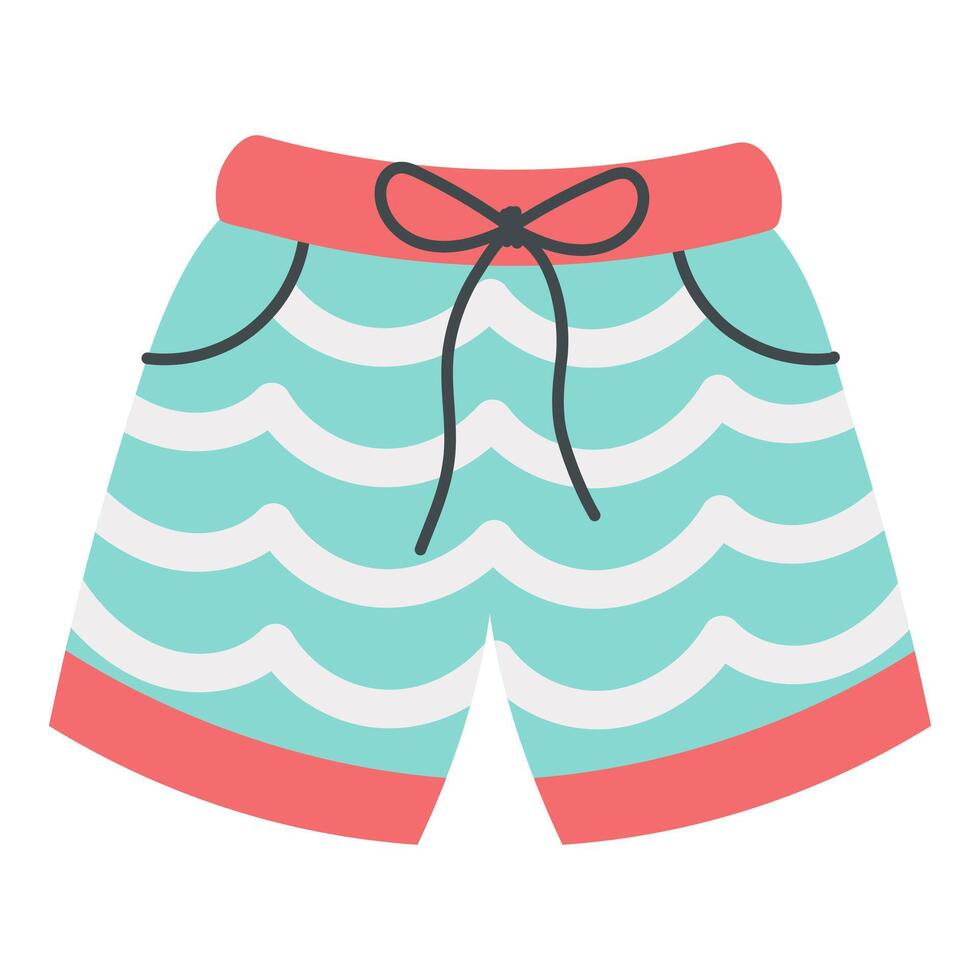 Hand drawn flat summer swim shorts with wave pattern isolated on white background for beach design vector