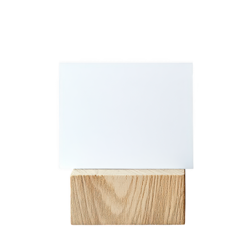 Blank white card on wooden block isolated on transparent background png