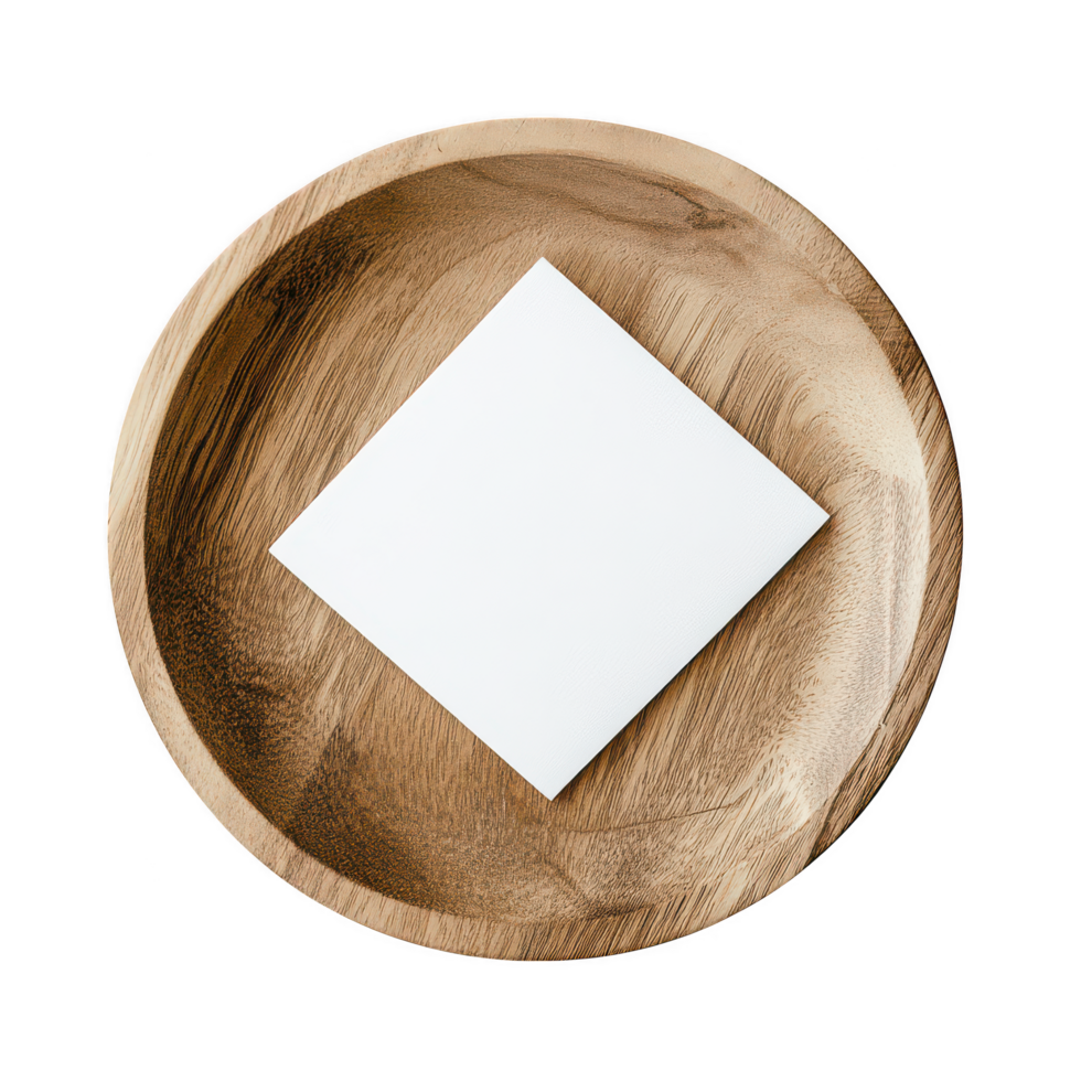 Blank square card on wooden plate isolated on transparent background png