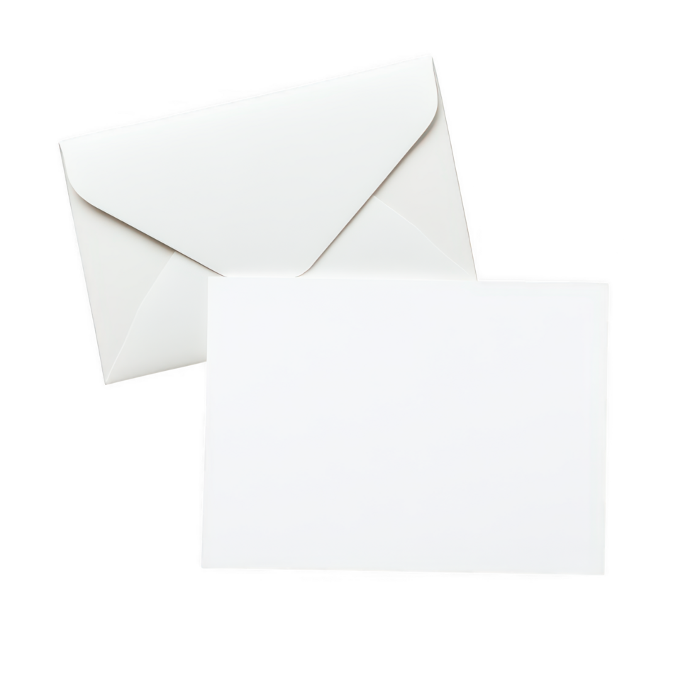 Blank white envelope and card isolated on transparent background png