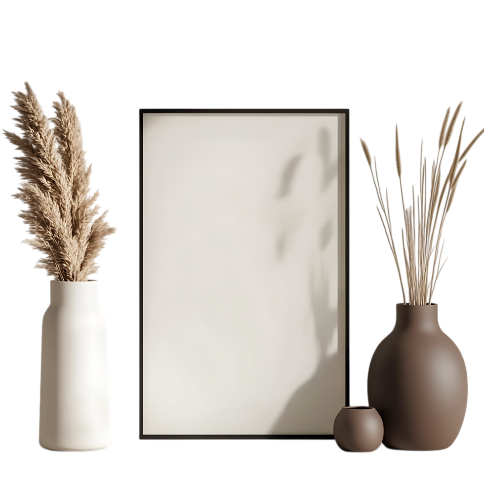 Neutral home decor mockup with pampas grass isolated on transparent background png