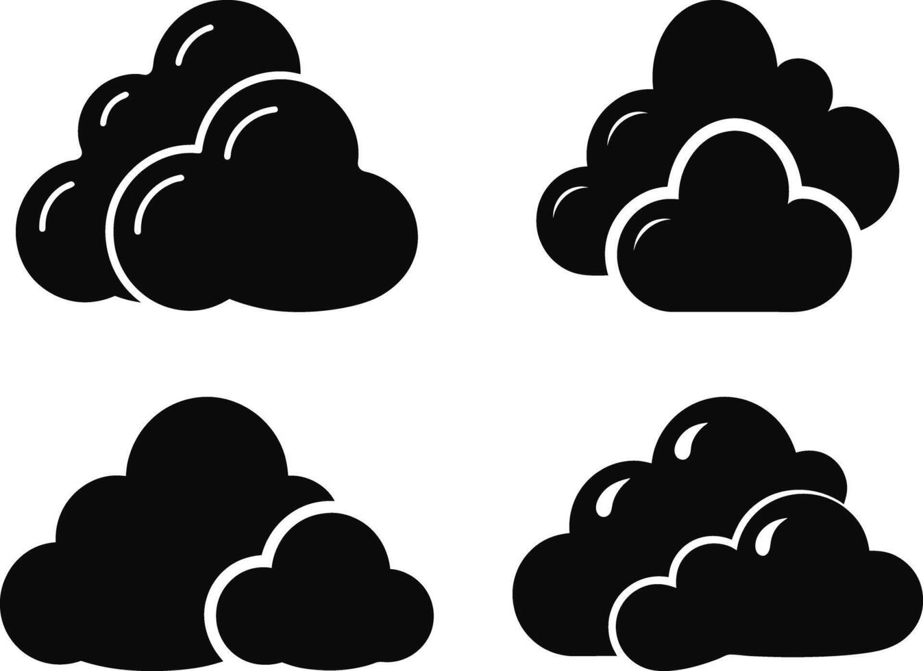 four black clouds with different shapes on a white background vector