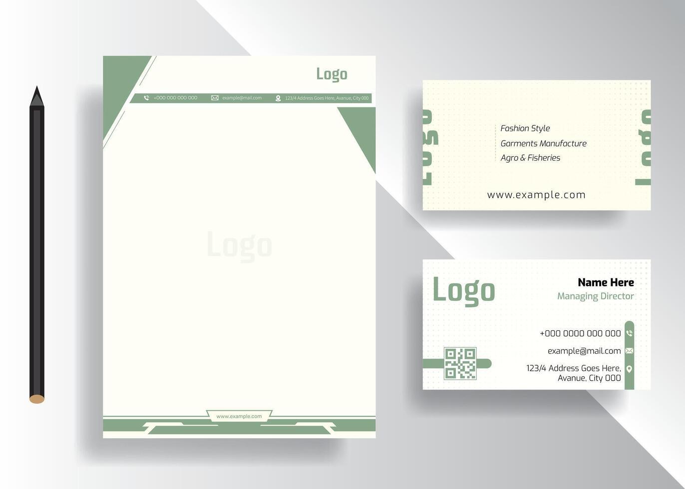 Company Pad and Business Card Design, Corporate uses a minimalist template. Business Stationery Brand Identity Mockup set with abstract graphics design concept. Office stationary items. vector