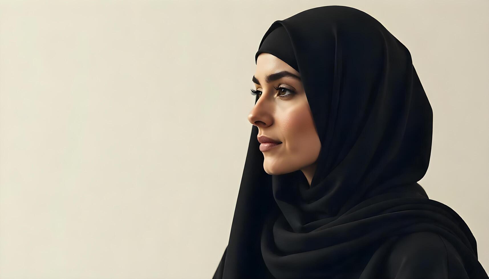 Arab woman in a simple black niqab photo